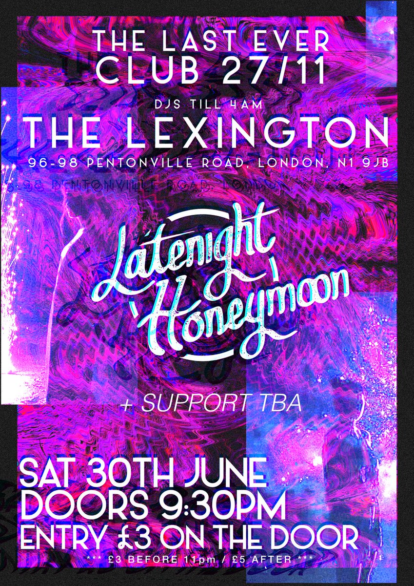 This is the end. Tonight. The last ever <a href="/Club2711/">Club27/11</a> at <a href="/thelexington/">The Lexington</a>. After over nine years, we bid farewell. Come and see the old girl off.
We have the usual #indie #britpop and #alt bangers from <a href="/ninetiesmike/">NinetiesMike</a> <a href="/daniel_woolf/">Daniel Woolf</a> and <a href="/TomRowlett/">Tom Rowlett</a> and LIVE music from @LNHM_x