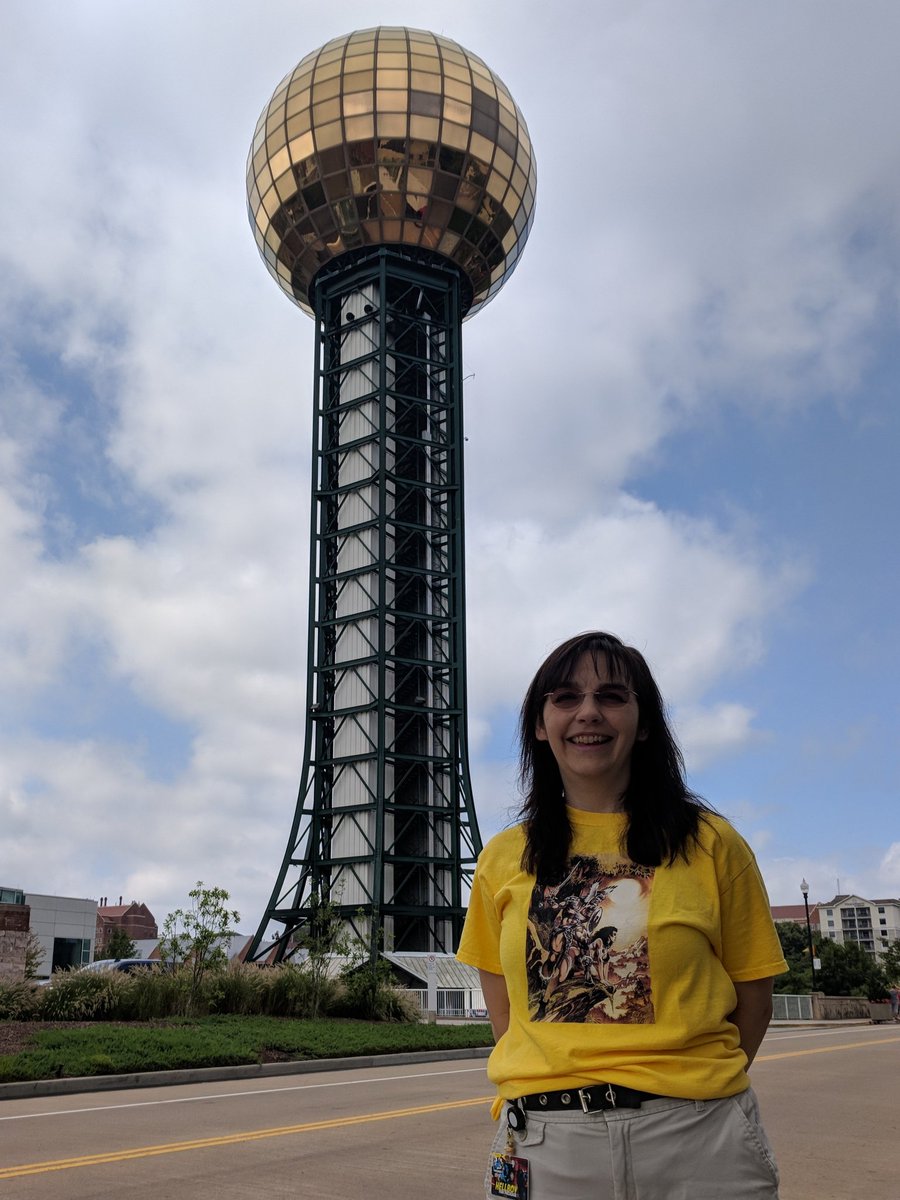 WarlordWorlds's tweet photo. Visiting the famous #Sunsphere in Knoxville and Ruth is appropriately wearing her #Starslayer shirt by #MikeGrell ☀️ https://t.co/VU9UlpAcl3