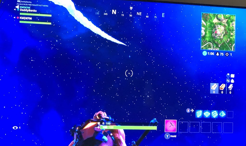 iDaddyBanks's tweet photo. @FortniteBR What comes up MUST come down. #Fortnite #MissleLaunch #KilledSomeoneDuring https://t.co/NHBmCyvxA8