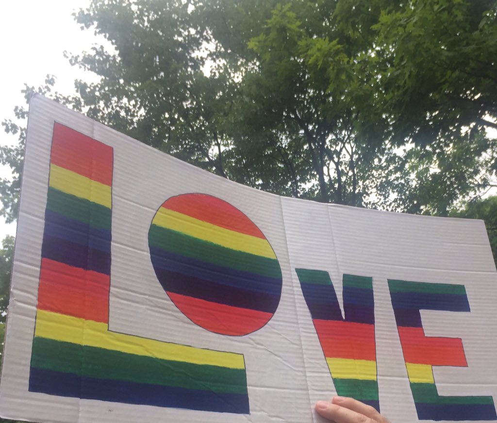 JennyKorn's tweet photo. Sign: Love in rainbow colors #FamiliesBelongTogether #FamiliesBelongTogetherA2 #CSST2018 #CSST18 #ActivistAsian https://t.co/gX3VFFfSNO