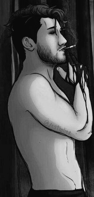( starter for @Dark_Dadiplier ) * vampire  dark walked down a  ally and he leans against the wall and smokes with his shirt off and had blood on his hands and he looks down and took his shirt and a whipped his hands to get the blood off his hands *