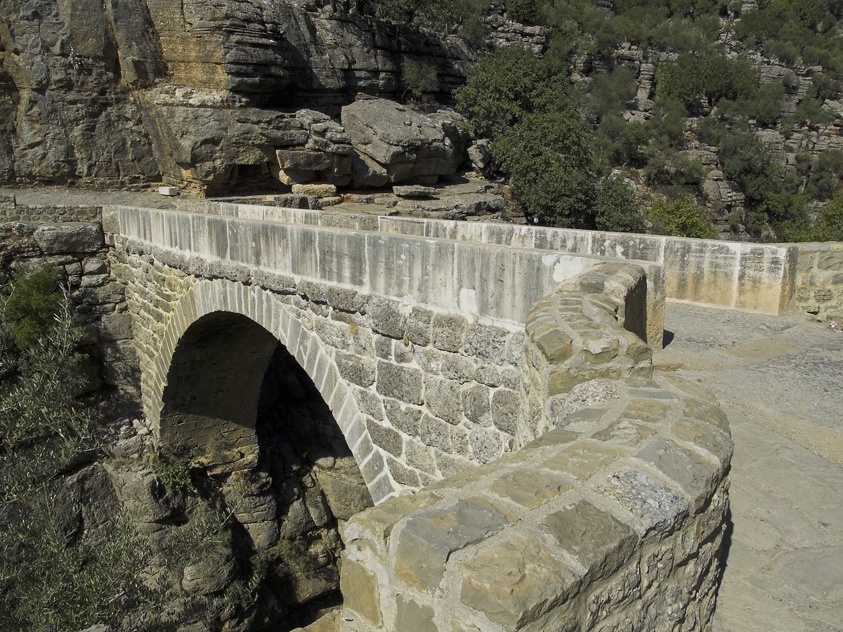 A wonderfully preserved 2nd c. AD Roman bridge known as Eurymedon Bridge (Oluk Köprü) over the river/gorge Eurymedon (modern Köprüçay) near Selge in Pisidia in southern Turkey. The bridge is 14 m long and 3.5 m wide w/ a roadway of 2.5 m &amp; a span of its single arch of c. 7 m.