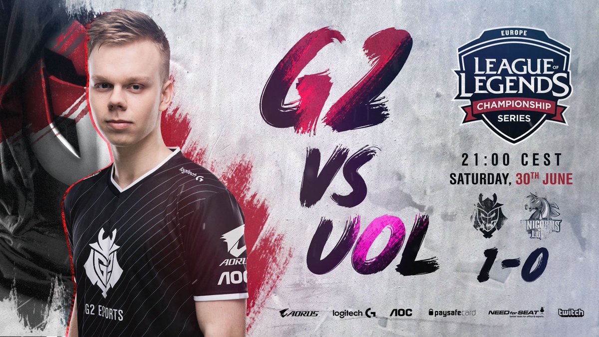 G2esports's tweet photo. Perfect way to end week 3! Heading to #RiftRivals2018 undefeated in the #EULCS 👌🏼
 
GG WP @UnicornsOfLove 👊🏼 https://t.co/Y63luvHOqi