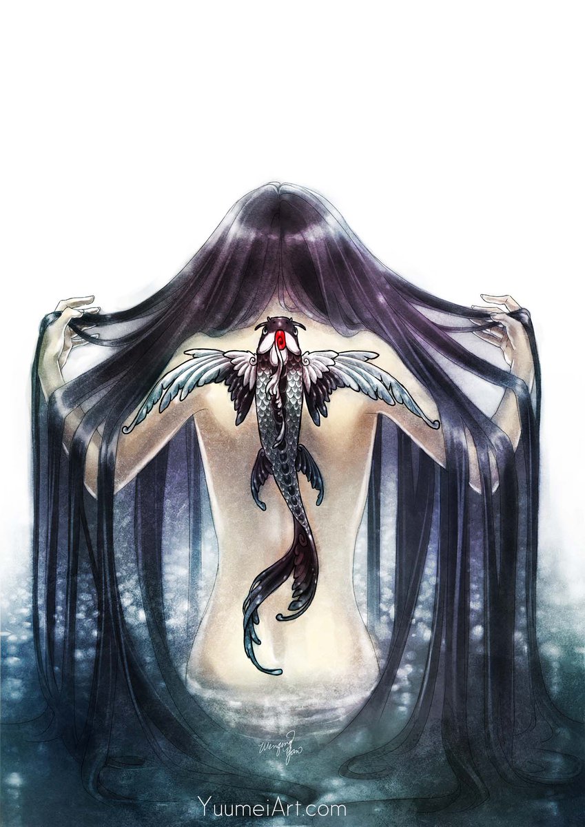 A super old concept art I did for one of my yet to be made comics called Curse of the Winged Koi. After I finish Fisheye Placebo and Knite... many years from now... I'll be working on this one lol

#koi #blackhair #animemanga #digitalart #digitalpainting #water