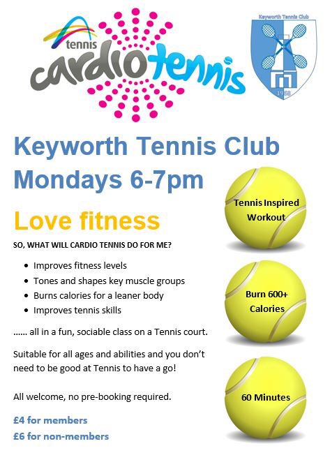 KeyworthTennis's tweet photo. Cardio tennis starting at Keyworth Tennis club. Sessions will run on a Monday from 6-7pm. All welcome £4 member £6 non members #Tennis #Keyworth #Nottingham https://t.co/YMU102qmJx