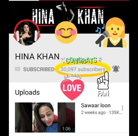 Manisha90294538's tweet photo. And here #Congratulations to @eyehinakhan for ur #OwnYouTubeChannel got #30kSubscribrs (30097)within #2weeks.#MyWouldBeSinger HinaDi,Ur Amazing Singing fr #Sawarloon got #135kView, #IkKudi highest #267kView & #Raazi #47kView.Kp ur Singing On always. Love ur #SoulfulSingingHinaDi https://t.co/YW5Z6t8wqI