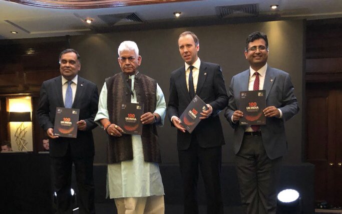 MattHancock's tweet photo. #UKIndiaWeek2018 is a terrific initiative to build on our shared opportunities for the future. Great to launch UK-India 🇬🇧 🇮🇳 100 Most influential with @manojsinhabjp &amp; others today https://t.co/3MgrsPia6a https://t.co/J4hJLlZB30