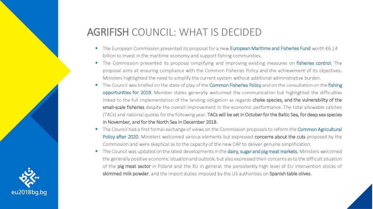 BGPermRepEU's tweet photo. #AGRIFISH discussed the #FutureofCAP and #fisheries policies after 2020 with feedback from the member states on the @EU_Commission proposals on #CAP and #EMFF. 

Latest in the sugar, dairy and pig meat markets analysed. 

🔦 What else is decided https://t.co/E4zgVuyoLc