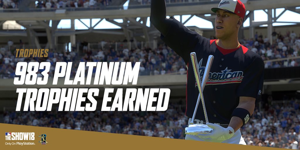 MLBTheShow's tweet photo. Almost a thousand players have earned their Platinum Trophy in #TheShow18. Will you be one of them? #MondayMotivation #ShowStats https://t.co/iTfkSiThzg