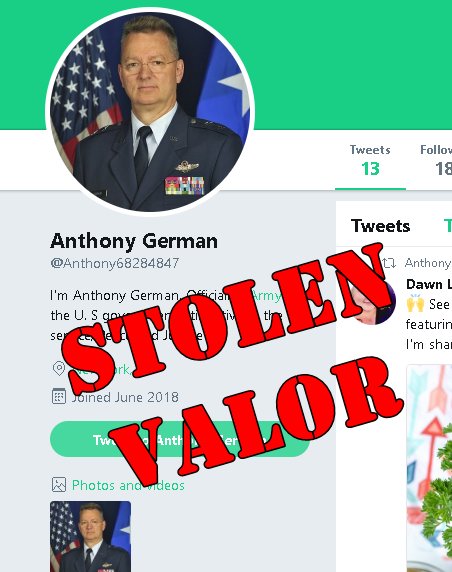 The2ndA's tweet photo. #STOLENVALOR #ALERT

@Anthony68284847

Unfollow, REPORT &amp; BLOCK
#RETWEET THIS PLEASE!

This is a NIGERIAN registered account using the pic of Maj Gen Anthony P German of @109thAW! https://t.co/BxFMkcDGTA