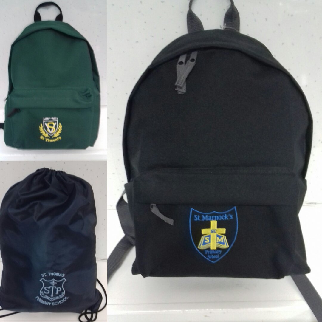 audreycreations's tweet photo. School Back Packs @audreycreations plain with school embroidered logo and any name across top £12.99 with Bling and Bow £15.99 😍 @activeschoolsCC @stmarnockspri @vincents_st @HeriotPrimary @Darnley_Primary @stmarnockspri #schools #schoolaccessories https://t.co/WPJXXnoILz