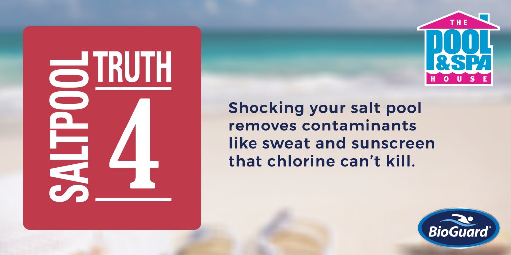SALT TRUTH #4: When chlorine breaks down sweat and sunscreen, it leaves behind by-products that can make your pool cloudy and smell unpleasant. Don’t forget to shock weekly! #saltpoolsummer #salt #saltpool #saltwater #saltwaterpool