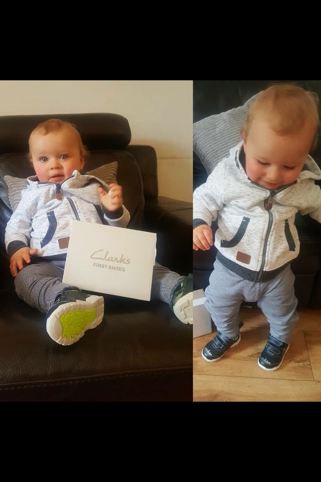 LNA2707's tweet photo. The youngest got his first pair of @clarksshoes no stopping the monster now #firstshoe #danger #babyproblem https://t.co/mA5f0XZ2Pd