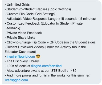 lesliefisher's tweet image. Starting today all of Flipgrid, every single feature is 100% free for everyone. The gang at @Flipgrid and myself want to make sure you know about all of the great features and things awaiting you. Possibly some things the most seasoned Flip gridder might not know about.
