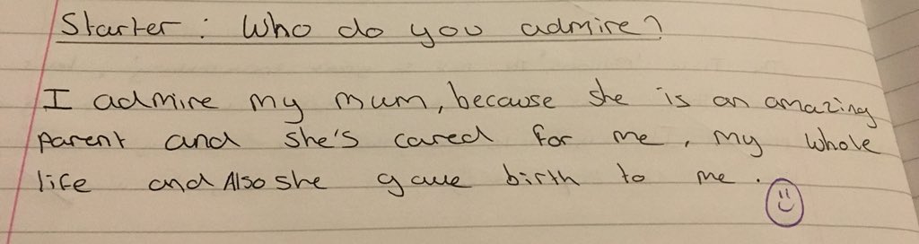 Ms_Holyoake's tweet photo. In year 7, we’re reading the book ‘Millions’, about a boy who admires and wants to be like patron saints. I asked my class who they admire; the results were fantastic! @KCABedford #parentrolemodels #familyfirst #heroes #admiration https://t.co/Cyif7oHCwh