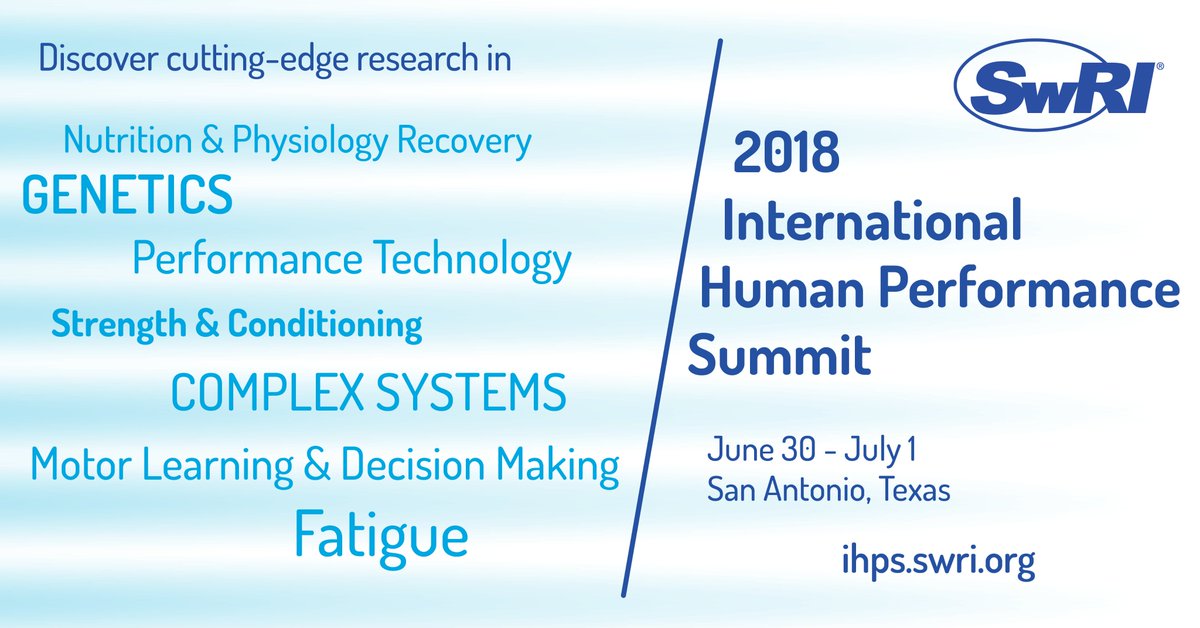 SwRIHPI's tweet photo. #IHPS2018 is less than two weeks away! Visit https://t.co/0mtV8vBG5F to see our updated list of speakers. Learn how leading sports teams and military units use science and technology to quantify and improve human performance. https://t.co/HvAblAYbCJ