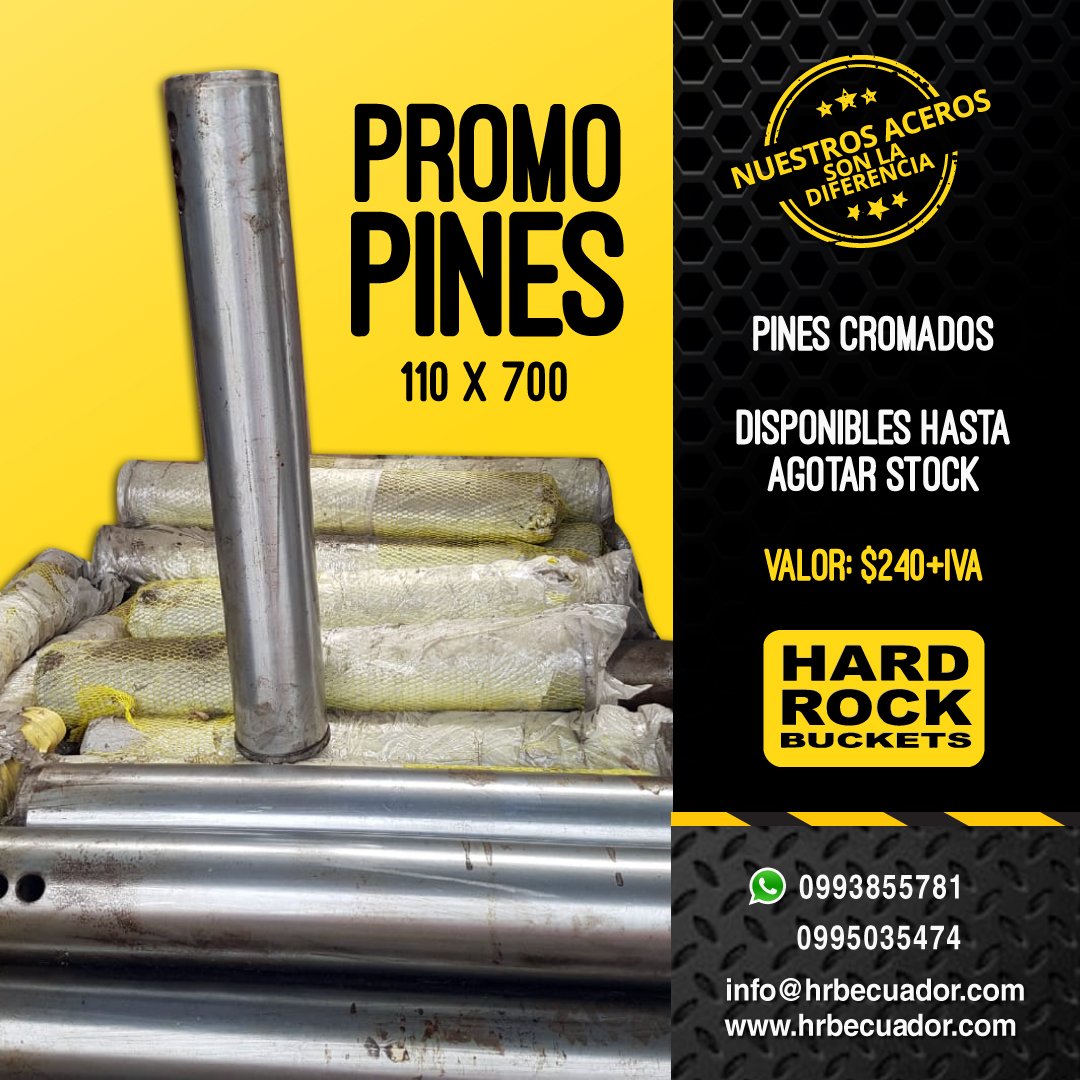 hrbecuador's tweet photo. ¡Promo especial en #HardRockBuckets!
🚜👌
Pines de 110x700 cromados, disponibles hasta agotar stock. Costo: $240+IVA. Para más información, llámanos al 0995035474. https://t.co/CF7esbAASb