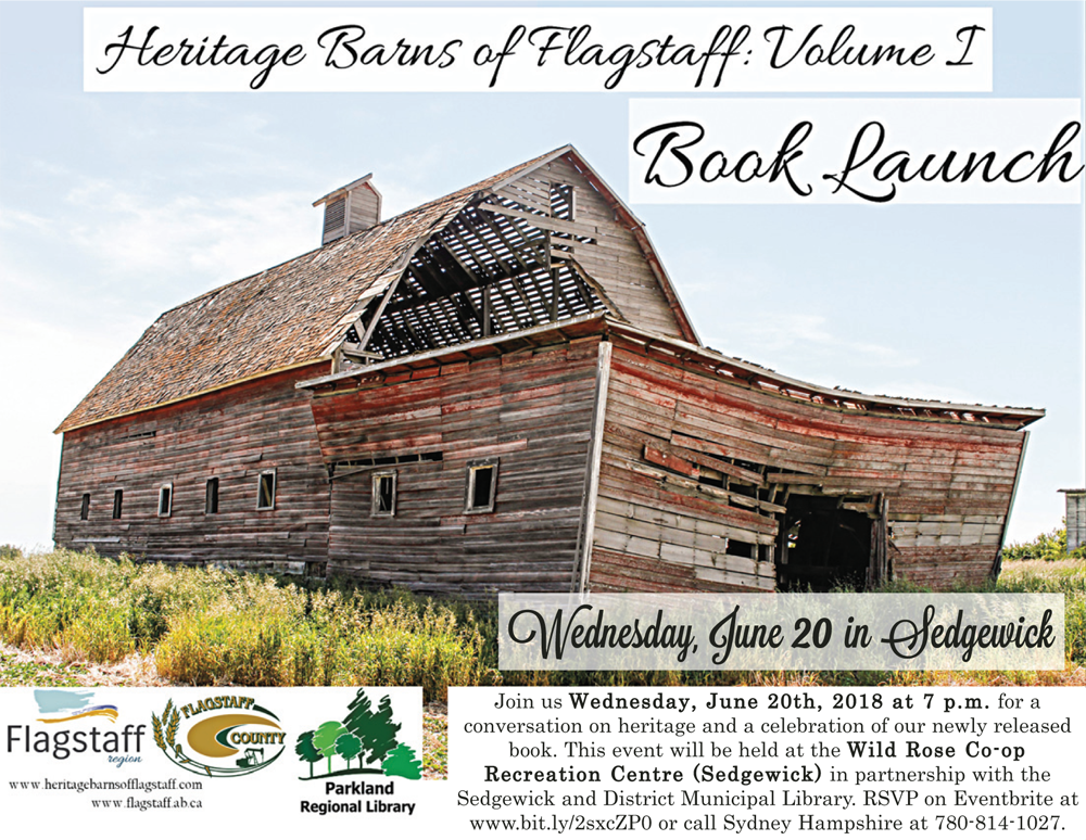 Heritage Barns of Flagstaff book launch this Wednesday in Sedgewick!