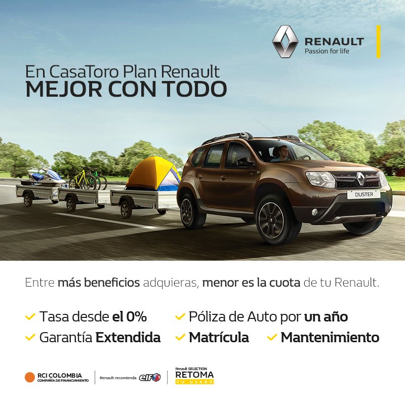 CasaToroWeb's tweet photo. #CasaToroRenault Carga tu nuevo Renault con nuestros beneficios y llévatelo con la menor cuota posible para que empieces a recorrer el país cargándolo de emociones. Conoce más en https://t.co/gPsYWO2Nsr https://t.co/jjFD9tv7K1