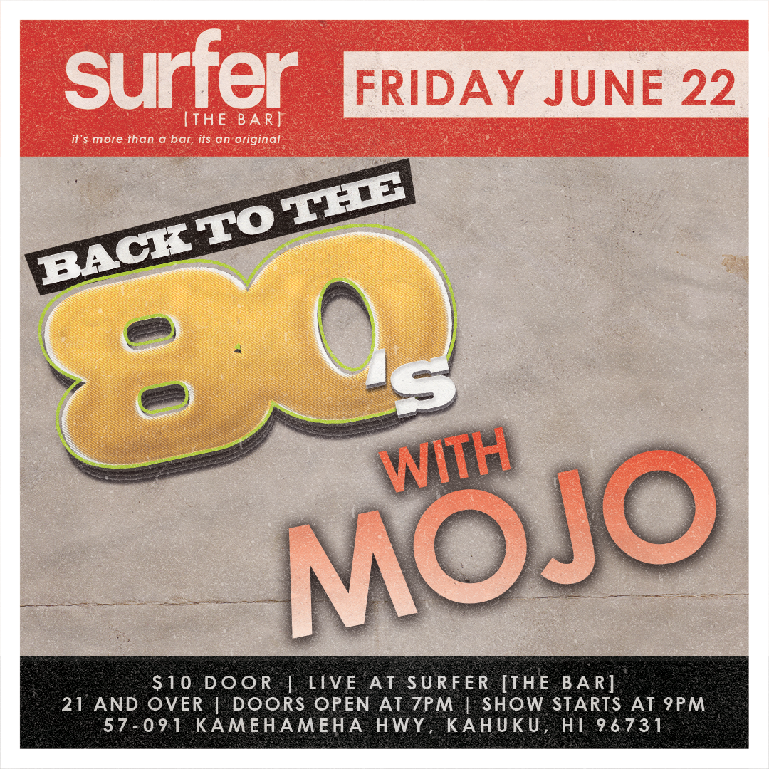 SurferTheBar's tweet photo. Tease your hair and bring out your leg warmers. We're going back to the 80's Friday, June 22!
Doors open at 7 p.m. Party 9 p.m. - 12 a.m. 21+
#surferthebar #turtlebayresort #mojo #80snight #turtlebay #haleiwa #hawaiinightlife https://t.co/iV7coWnUeJ