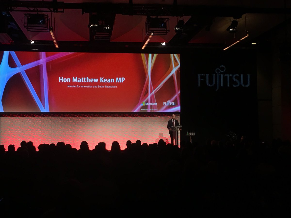 FujitsuAPAC's tweet photo. The Hon Matthew Kean, Minister for Innovation and Better Regulation discussing all things ‘digital NSW’ during his #FujitsuWorldTour ministerial address at the Hilton, Sydney. https://t.co/7yrwvAluZg
