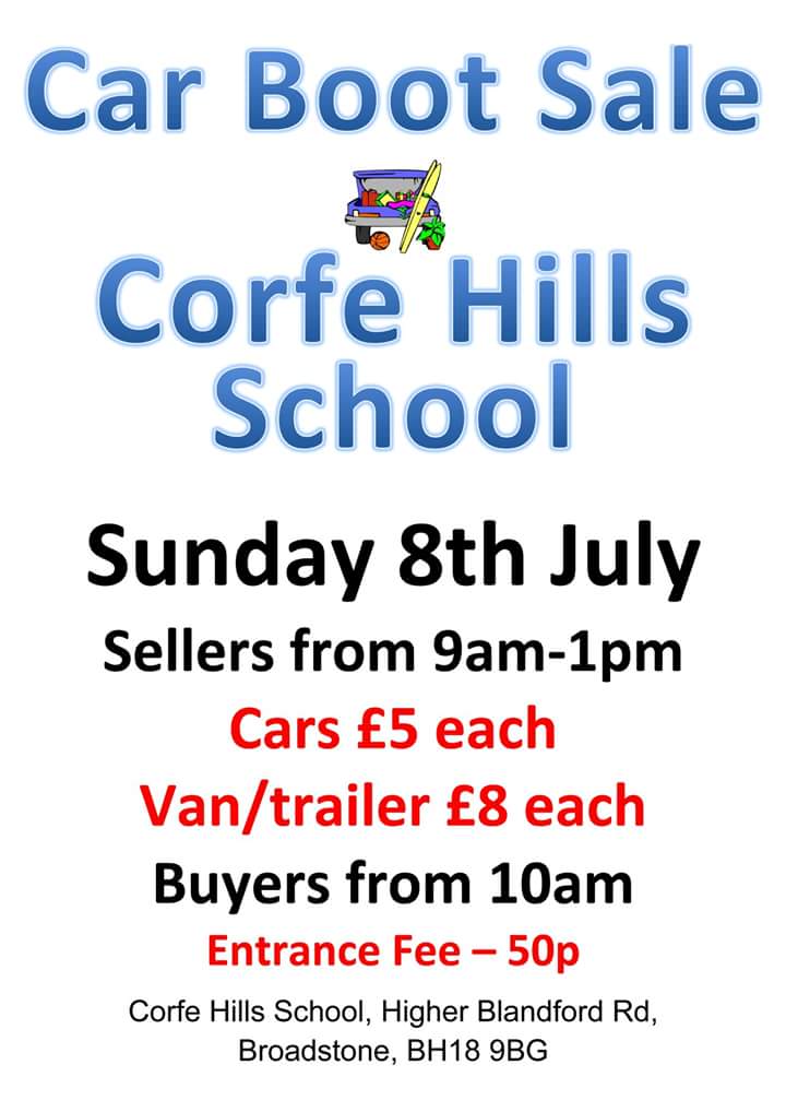 Corfe Hills School on Twitter "Date for your diary CHSA Car Boot Sale Sunday 8 July 2018