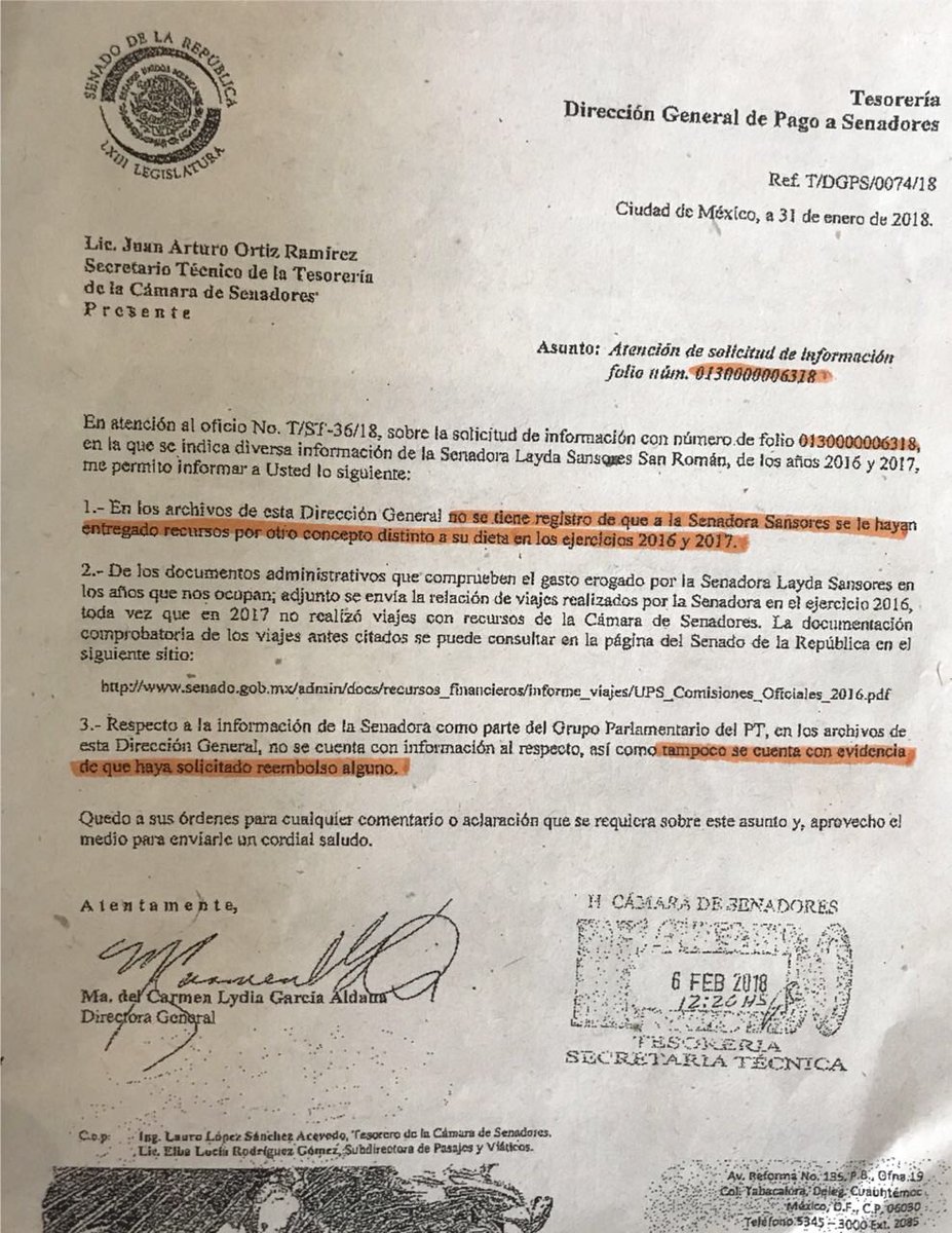 LaydaSansores's tweet photo. .@DeniseMaerker ¡Qué ruin!Ocultaste el oficio del Senado donde informa que NO se me entregó dinero extra a mi dieta y que NO solicité reembolso alguno. Me acusaste de recibir 700 mil pesos por facturas presentadas. ¿Cuánto te reembolsaron por calumniarme?@ https://t.co/KFO36Aydnr
