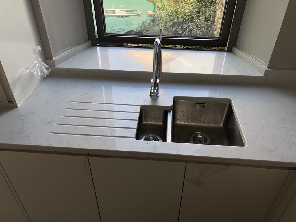 Stunning Quartz Carrera kitchen worktops...👌 professionally installed today by our team in Sheffield....#madeinsheffield #quartz #solidsurface #SheffieldisSuper