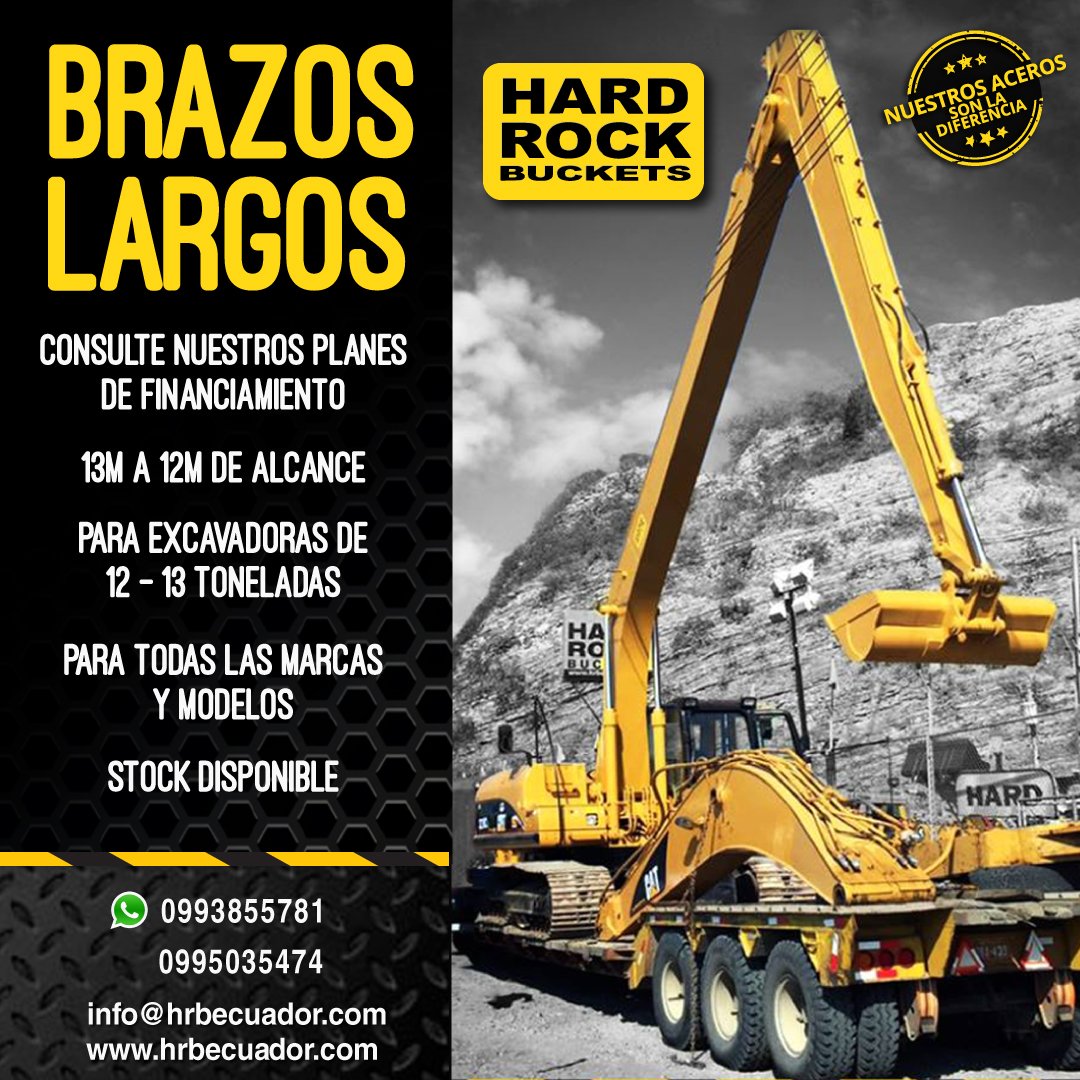 hrbecuador's tweet photo. ¡HRB, líderes y pioneros en la fabricación de brazos largos!
🙌
Disponibles para todas las marcas en 20 toneladas: Doosan, Volvo, Caterpillar, Komatsu, Hyundai, Sany, Lieberh, Terex y más. Solicita más información al 📲0993855781. ¡Cada brazo es diferente,dependiendo de la marca! https://t.co/ybQEdIZoSG