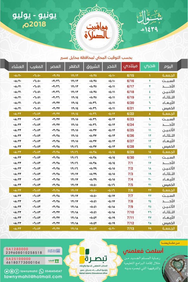 اوقات الصلاة ابها