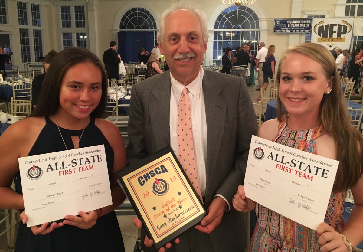 stpaulfalcons's tweet photo. Congratulations to Lindsey O’Bright &amp; Abby Poirot, members of the 2018 Class S All-State Team. Along with their coach Gary Hovhanessian who was recognized tonight as the CT Class S Coach of the Year. #gofalcons #NVL #ctsoft https://t.co/sIcQgqKLSe
