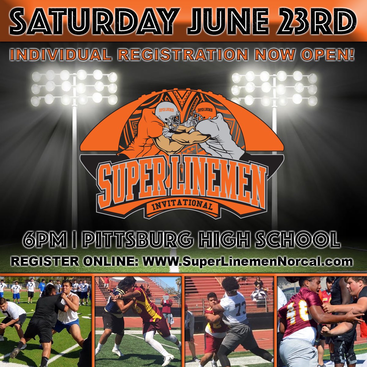 Last <a href="/superlinenorcal/">Super Linemen NorCal</a> event goes down this Saturday, June 23rd!! Sign up now as an individual or bring your HS squad! Competition takes place at <a href="/PittHSFootball/">Pittsburg HS, FB</a>. Go to superlinemen.org to sign up now!
