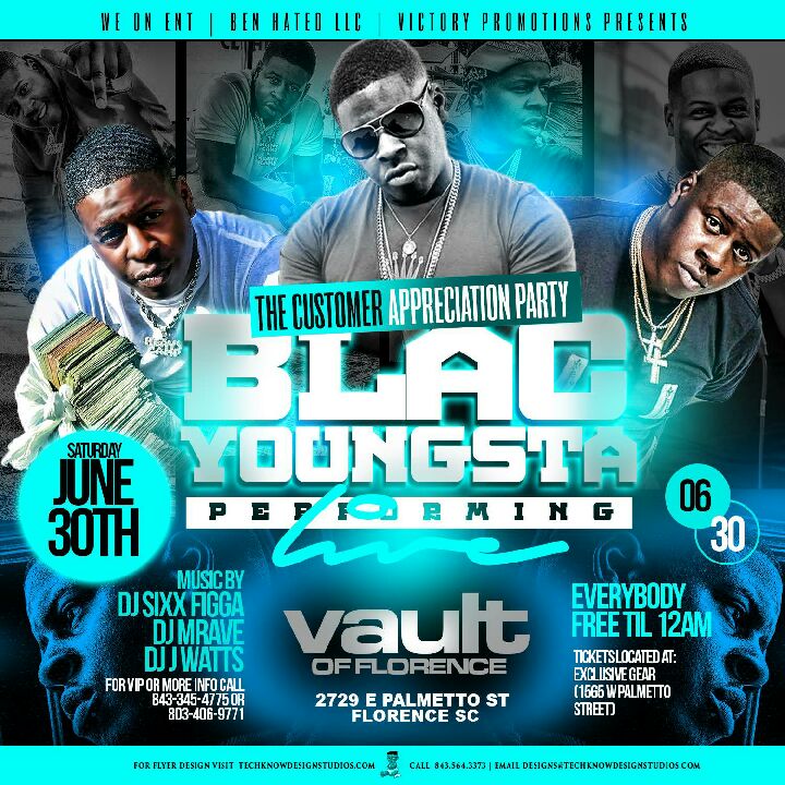 DjJWattsLive's tweet photo. The Customer Appreciation Party Featuring Blac Youngsta Performing Live #June30th at the Vault Of Florence https://t.co/GUE56uuIZf https://t.co/RoQRDeQ5xg