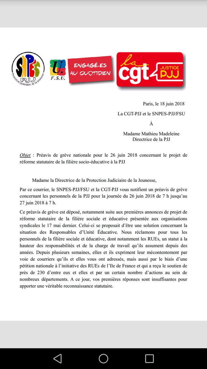 CGTP_PJJ's tweet photo. Non à une réforme statutaire au rabais ! Préavis de grève intersyndical pour le 26 juin 2018. https://t.co/VGj8kgG0M2