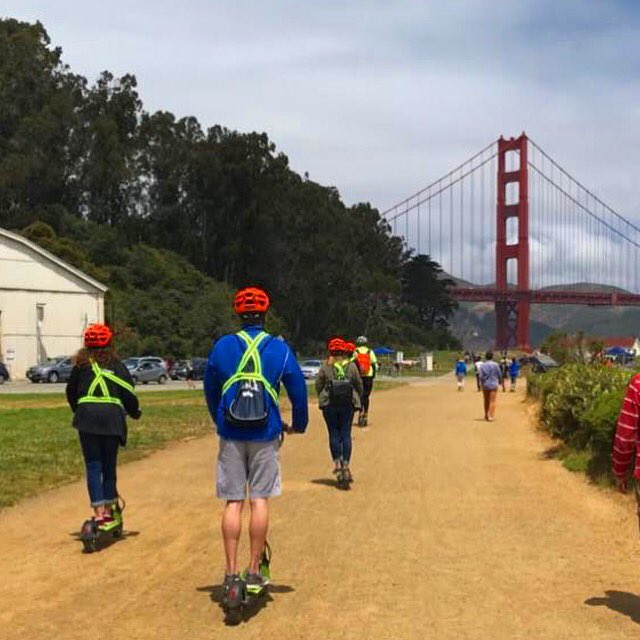 sfscootertours's tweet photo. Destination Golden Gate Bridge on our fully guided scooter 🛴 tour. And yes - we don’t ride scooters on the bridge ! #scootersbehaving #scooterinvasion #helmetsforall #electricscooters #guidedtour #goldengatebridge https://t.co/sQdDekBaYM