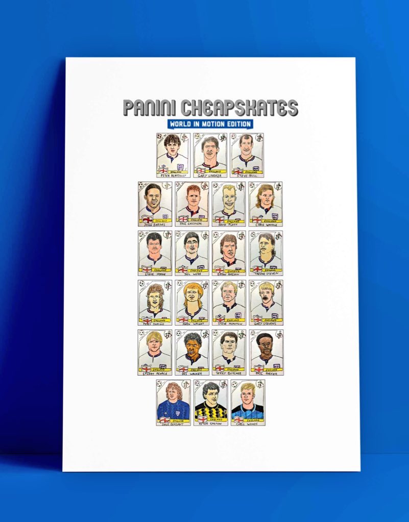 CheapPanini's tweet image. 🎉COMPETITION TIME🎉

Now that football is Officially Coming Home, we’ve put one of our Panini disasterpiece prints up for grabs. RT and follow by 6pm tonight for a chance to win your choice of badly drawn England at Italia ‘90, or badly drawn 90s icons. 
They’re *equally* wonky.