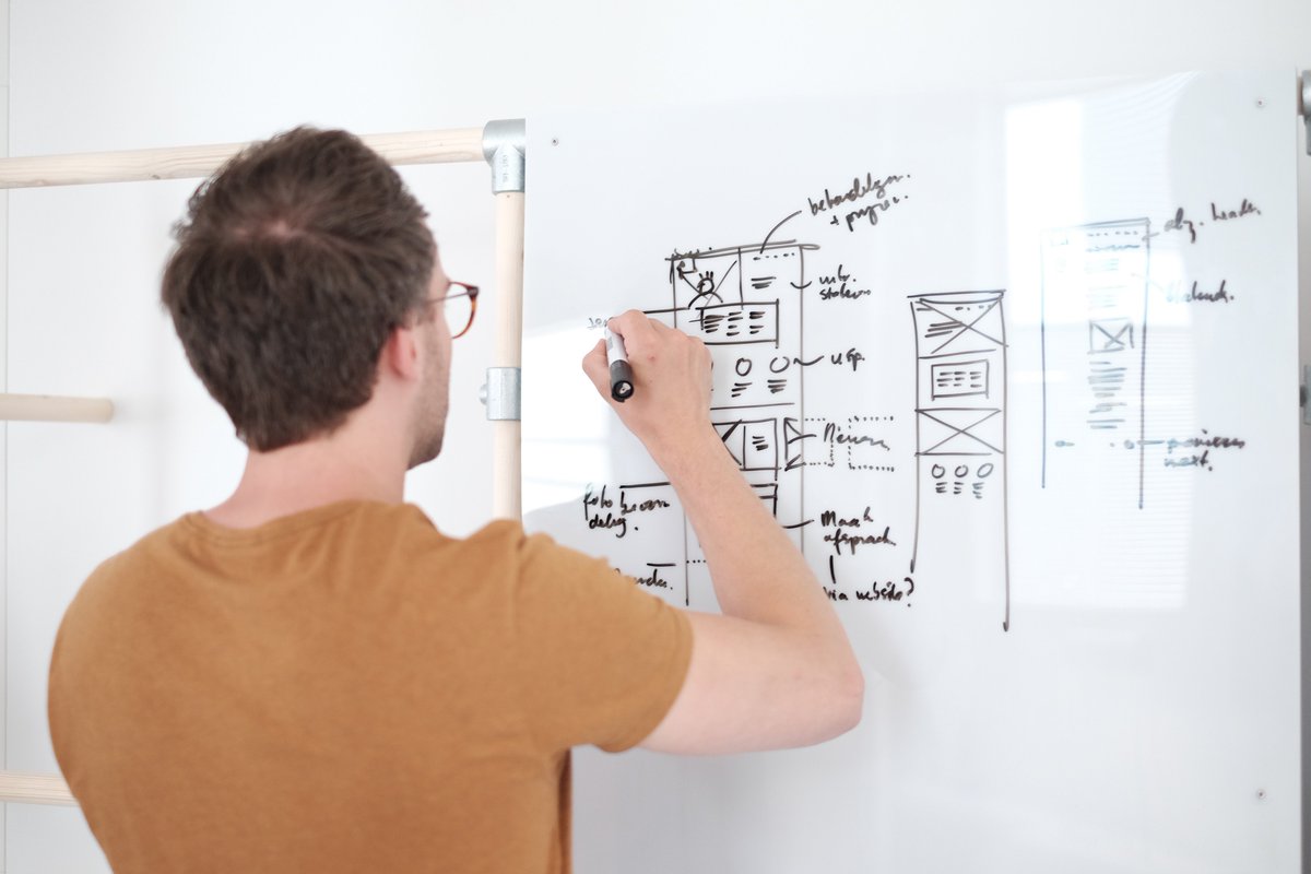 Joris (a.k.a. Jaws 🐡) really likes our new modular whiteboards! We like them too! #wireframes #webdesign #studionaam