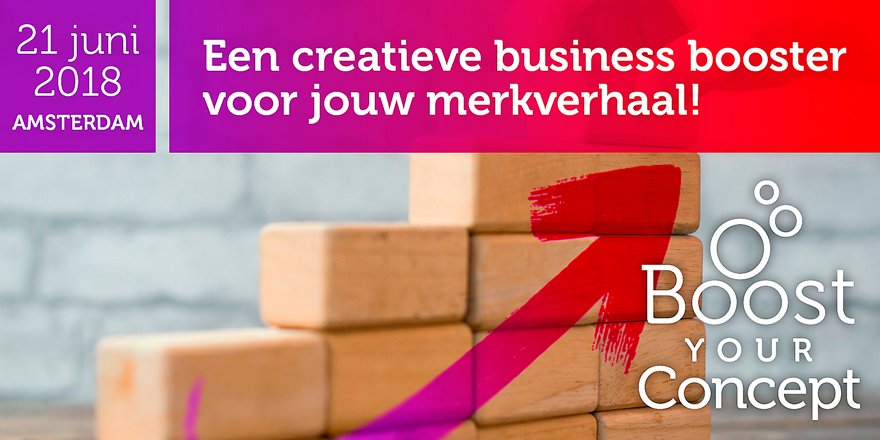 Heb jij je al aangemeld voor Boost Your Concept: donderdag 21 juni, 14:00 - 16:00 uur in Amsterdam? We gaan interactief en creatief aan de slag met jouw positie als merk en de uitdagingen van jouw doelgroep. Er is nog plek, dus meld je snel aan! bit.ly/2IVYeyi