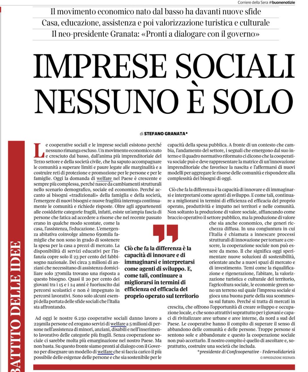 Su <a href="/CorriereBN/">CorriereBuoneNotizie</a> oggi in edicola  <a href="/st_granata/">Stefano Granata</a> Le cooperative sociali e le imprese sociali esistono perché nessuno rimanga escluso