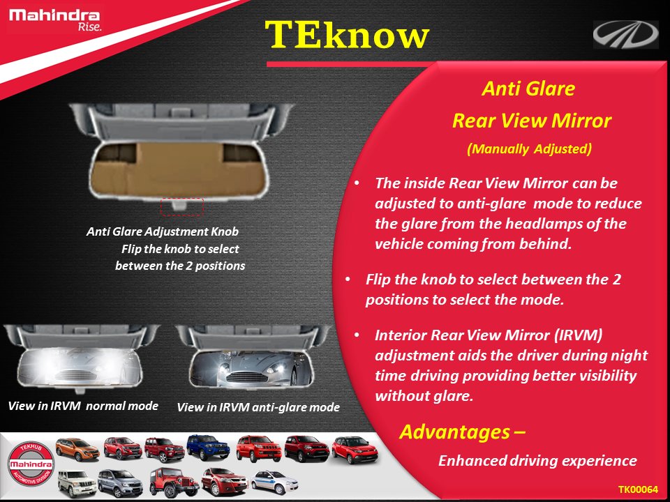 teknet_mm's tweet photo. Anti Glare Rear View Mirror (Manually Adjusted) - #TEknow #IRVM #mahindra https://t.co/Vq0xzbdE5O