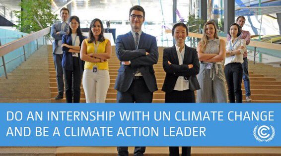 UNFCCC's tweet image. We’re looking for interns for the office of our Executive Secretary, communications, sustainable finance and other areas. If you’re a Masters student taking a relevant course and wanting to make a difference, apply now: bit.ly/1x5kCXu #ParisAgreement #GlobalGoals