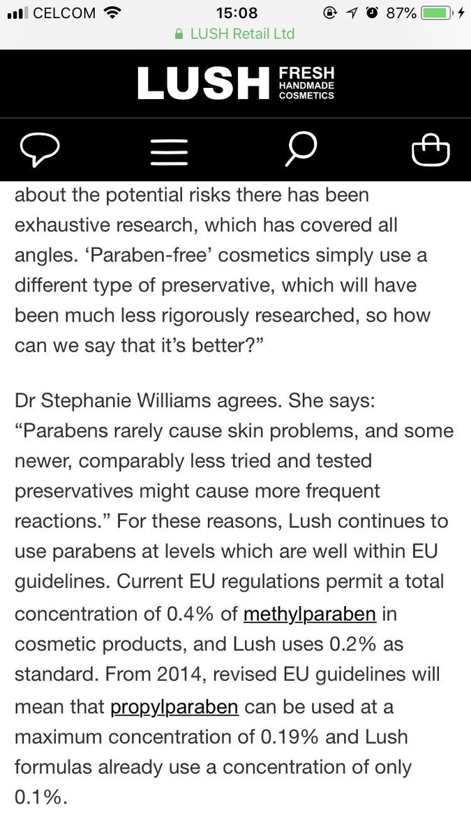 bella4195's tweet photo. For those who still preache/believe that paraben is super harmful and can cause cancer etc. Taken from Lush UK’s website. https://t.co/mDWYTYh9hY