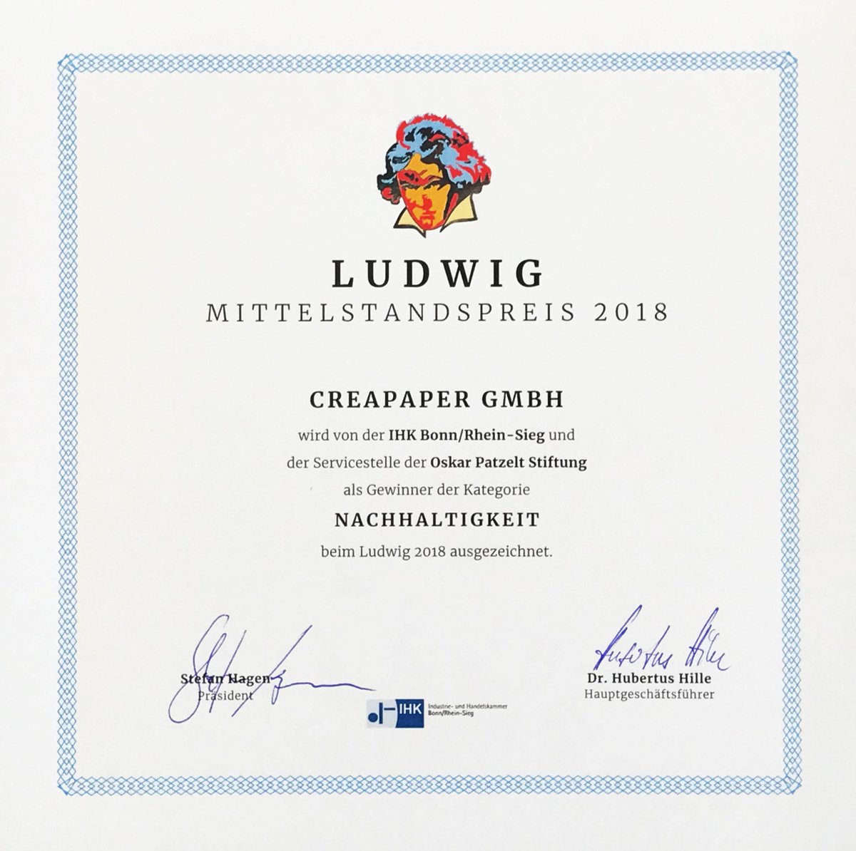 *** Ludwig 2018 *** Bei der Preisverleihung am 14. Juni 2018 in der Rhein-Sieg-Halle in Siegburg, fand die Preisverleihung Ludwig 2018 statt. Freudig können wir verkünden, dass wir den LUDWIG Mittelstandpreis 2018 für die Kategorie NACHHALTIGKEIT gewonnen haben. #Ludwig2018 #IHK