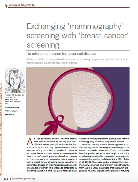 ehealthmgmt's tweet photo. How can we stop participation rates in #mammography screening from further declining? @DrNancyCappello https://t.co/tzOXcp3vVw https://t.co/Y1kjLGQno9