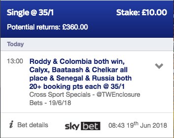 💎 36/1 #WORLDCUP &amp; #ROYALASCOTT RAB 💎

Thoughts on this then?!?! 👀

Straight to betslips 👇🏼
twe.bet/RAB19thJune

Bet £10 Get £40 Free Bets HERE 👇🏼 
twe.bet/SkyBet                                

New Customer Offer T&amp;C’s Apply 18+
Begambleaware.