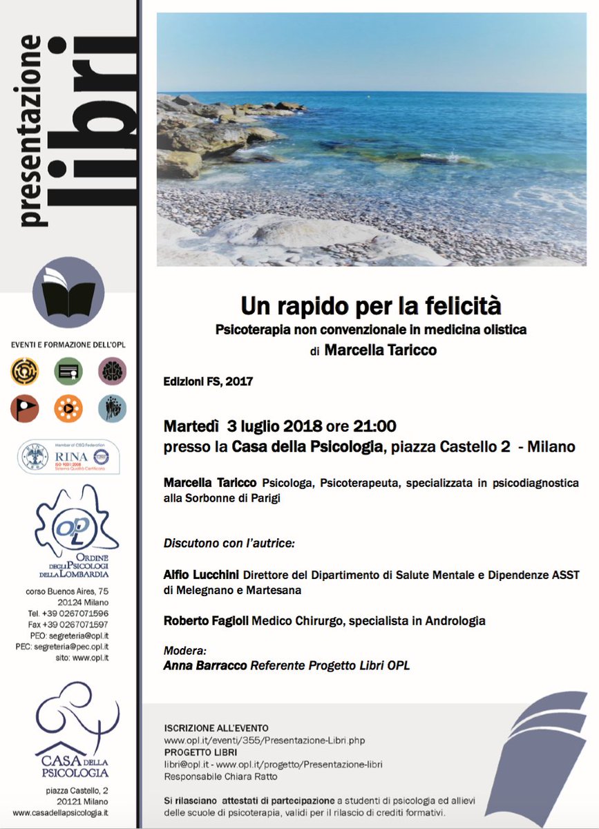 EdizioniFS's tweet photo. Il 3 luglio vi aspettiamo alla Casa della Psicologia per la presentazione del libro "Un rapido per la felicità" della nostra Autrice Marcella Taricco https://t.co/M6EQBnhm86