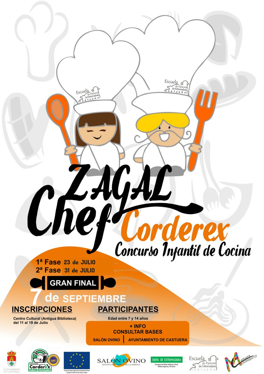 ¡¡ Un año más vuelve ZAGAL CHEF CORDEREX !!

Destinado a menores entre 7 y 14 años y te gusta la cocina ve a inscribirte al centro cultural (antigua biblioteca) desde el de 19 de Junio hasta el 13 de Julio.

¡¡¡ APÚNTATE !!!