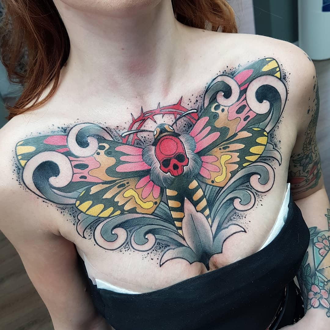 Female Neo Traditional Chest Tattoos That Wow