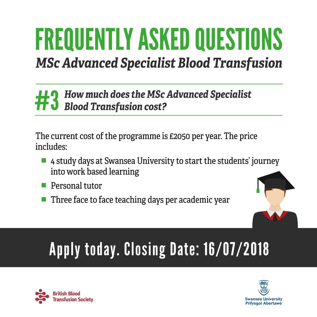 BritishBloodTS's tweet photo. Enrolment Open: MSc Advanced Specialist Blood Transfusion. FAQ #3: How much will it cost? #blooducation #TransfusionPractice #AdvancedTransfusion
Apply today: https://t.co/3tMZ6ZcFyy https://t.co/N96gPj6gT4