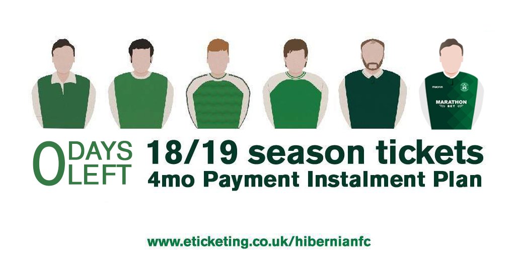 🎟 | The deadline for the four month payment instalment plan for 2018/19 season tickets is today at 5pm. ➡️ hibernianfc.co.uk/news/8842